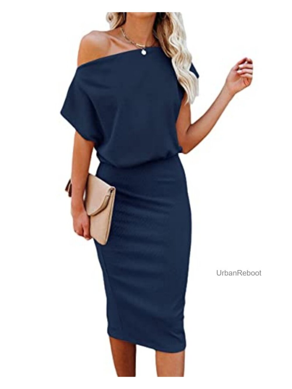 Bodycon Midi Dress Off Shoulder Short Sleeve Ribbed Knit Party